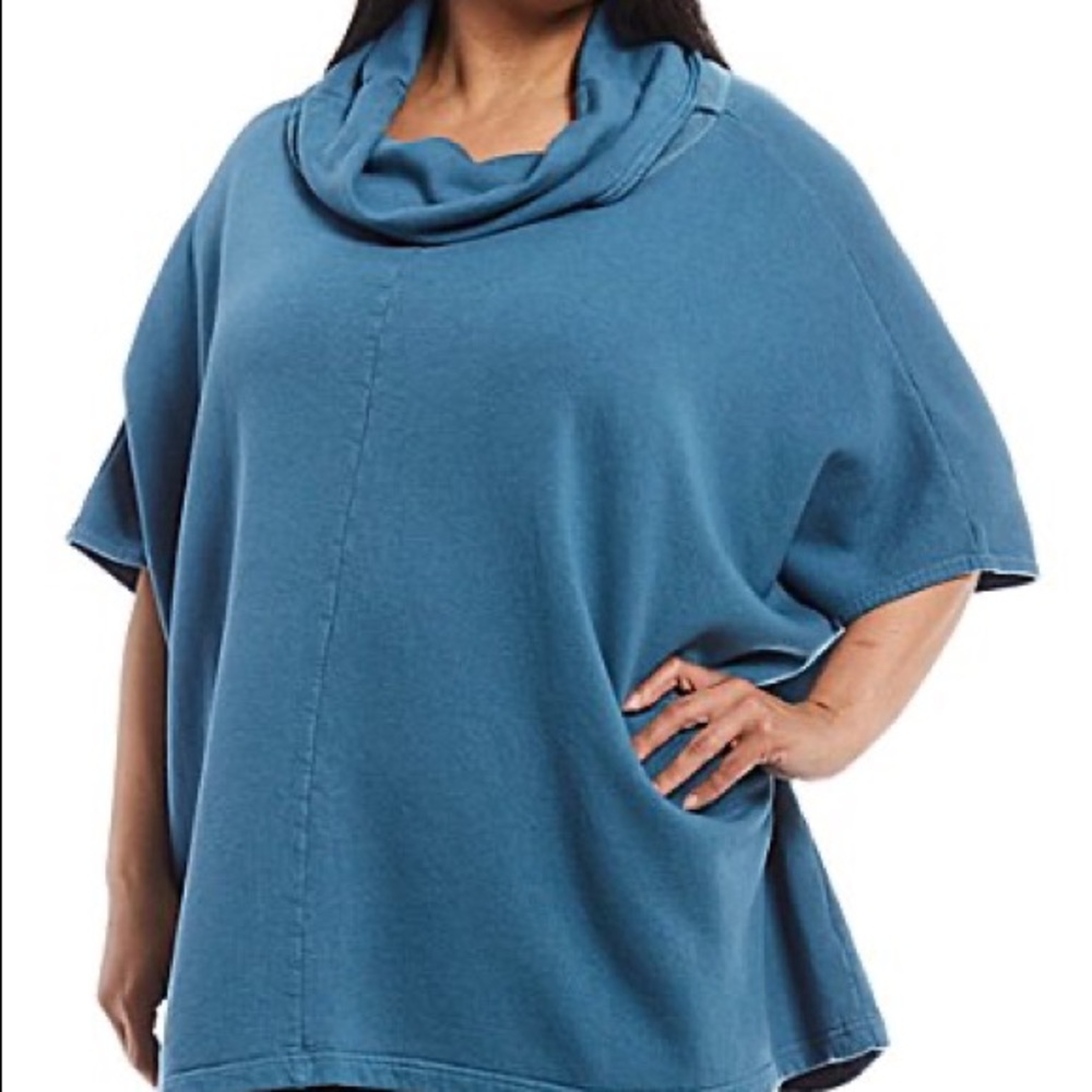BRYN WALKER Cowl Neck Bamboo Fleece Tunic Blue M